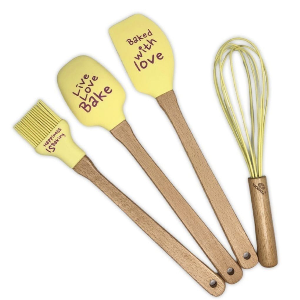 Set Peralatan masak Vicenza, untuk bikin kue V40B warna Kuning terdiri dari Spatula, scrapter spatul