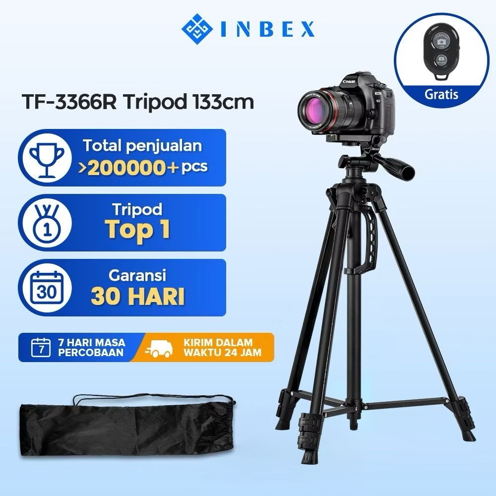 [LIVE]INBEX TF-3520P Tripod Kamera Bluetooth Remote Tripod hp dengan Tas / Dudukan 140cm untuk Hadyc