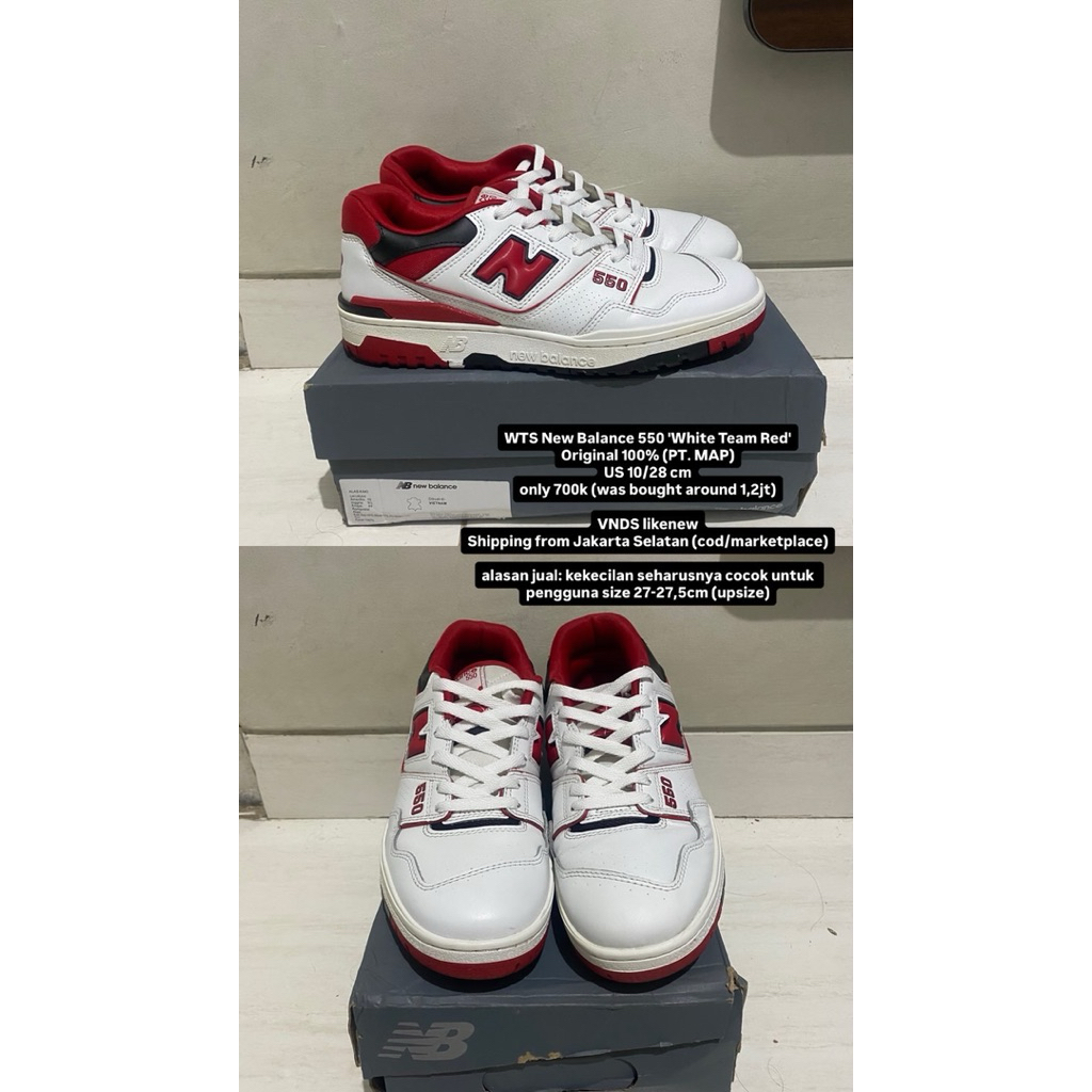 Sepatu Sneakers New Balance 550 ‘White Team Red’ US 10 / 44