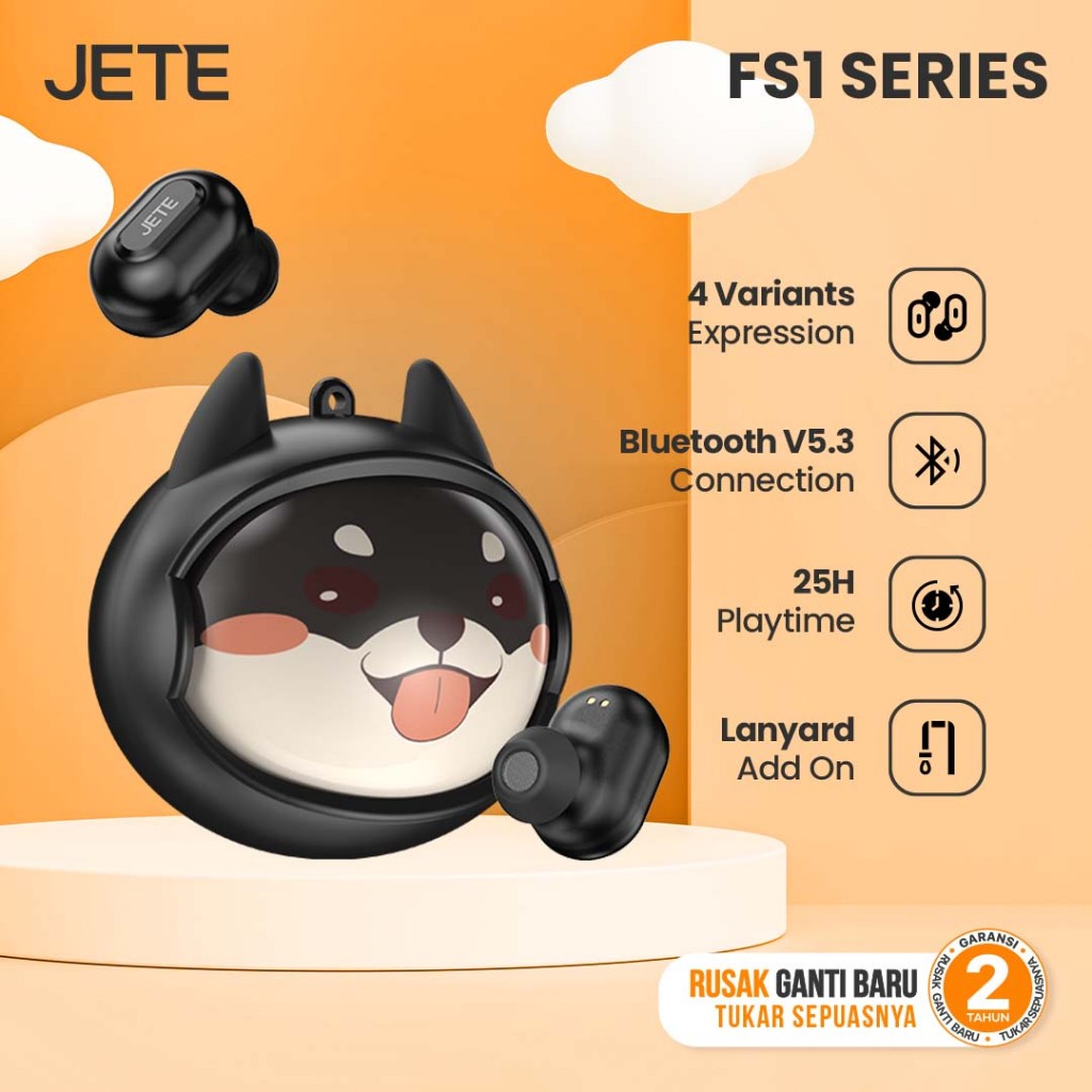 TWS karakter JETE FS1 Earbuds Headset Bluetooth V5.3 Wireless Earphone Lucu Face Changing - Garansi 