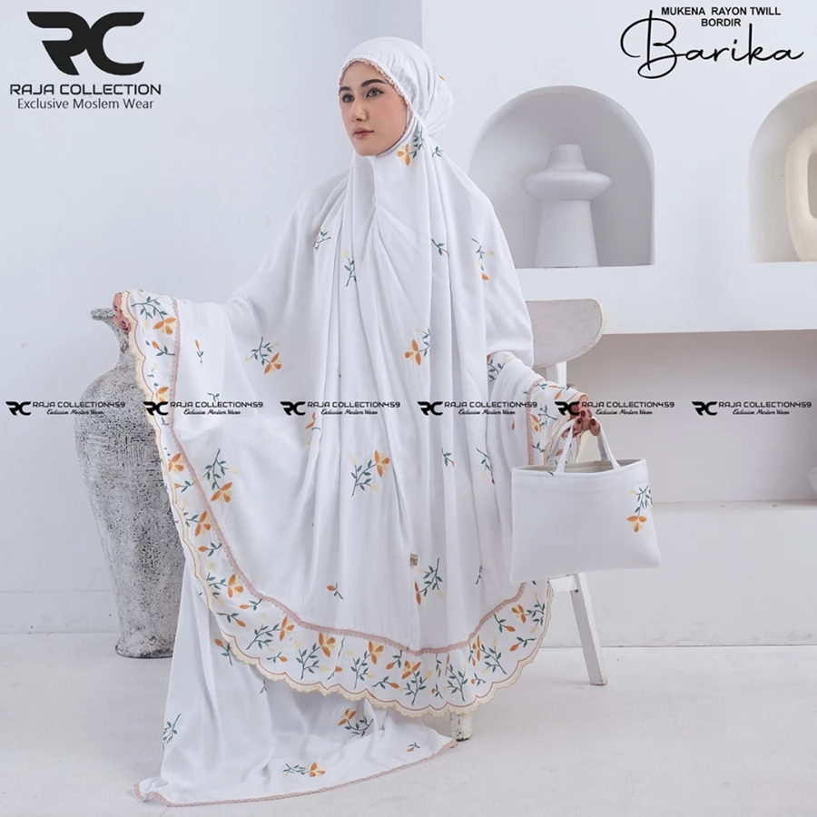 Mukena Dewasa Rayon Twill Premium Bordir Barika putih