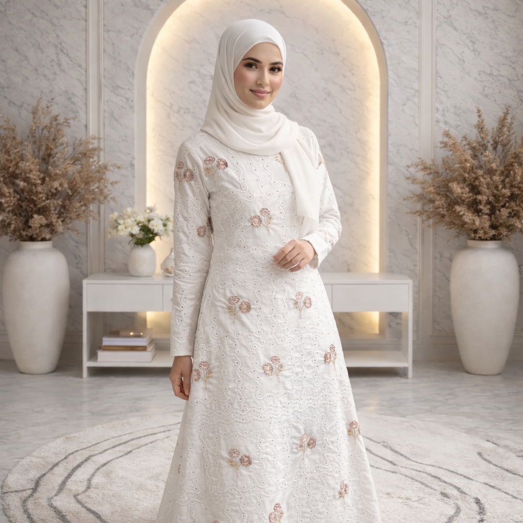 KLAMBI - Abaya Fatimah Gamis Wanita Bordir Katun Motif Bunga Dress Muslimah Panjang Adem Elegan