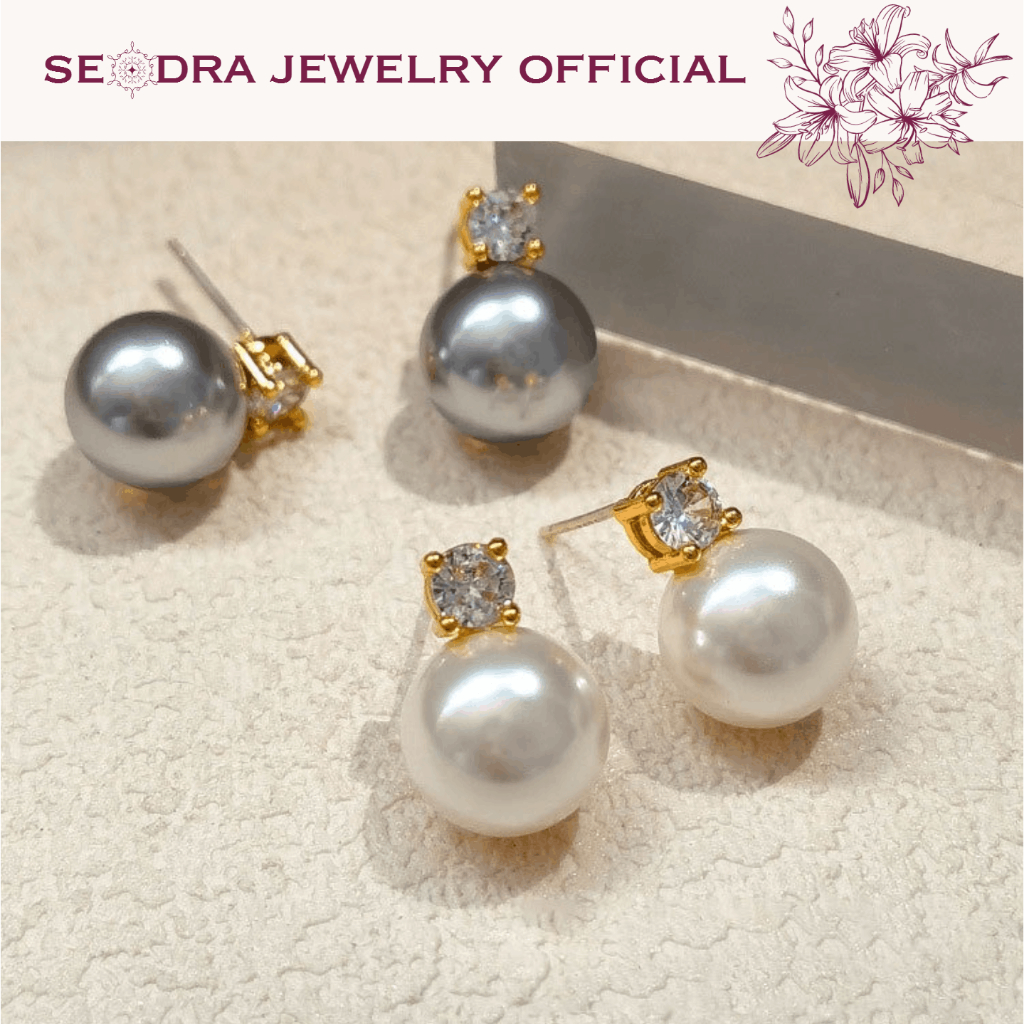 SEODRA • Alice Pearl Earing Anting Mutiara Tusuk Permata • Anting Model Tusuk Mutiara Titanium • Per