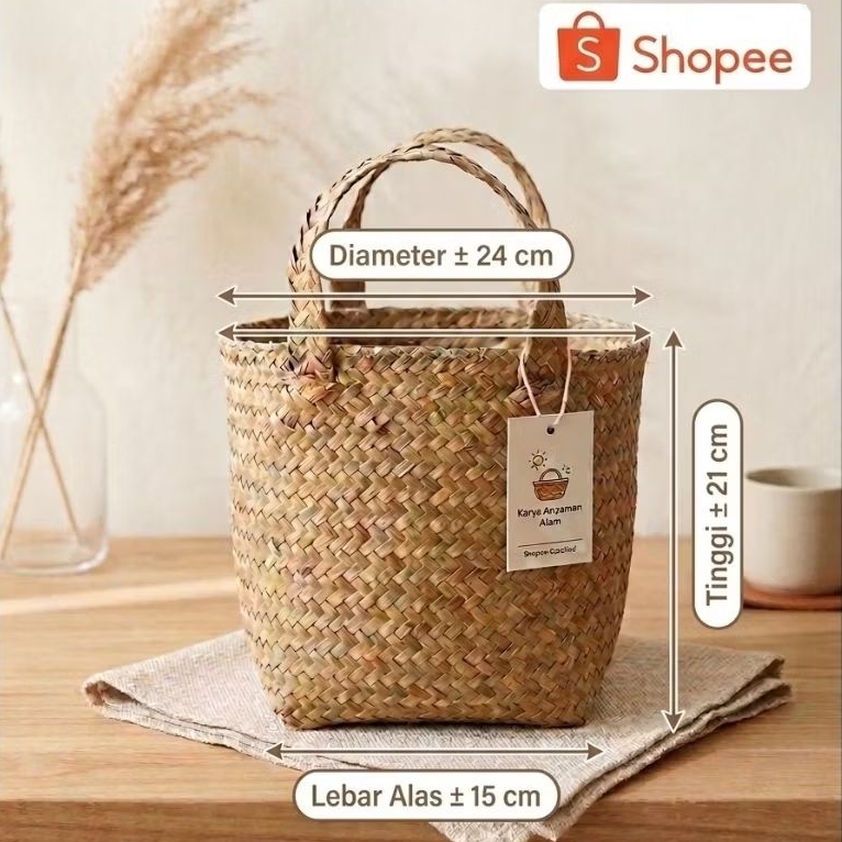Bakul Anyaman Tas Purun Khas Kalimantan Size Kecil/Bakul Purun Kalimantan/Anyaman Purun/Tas murah