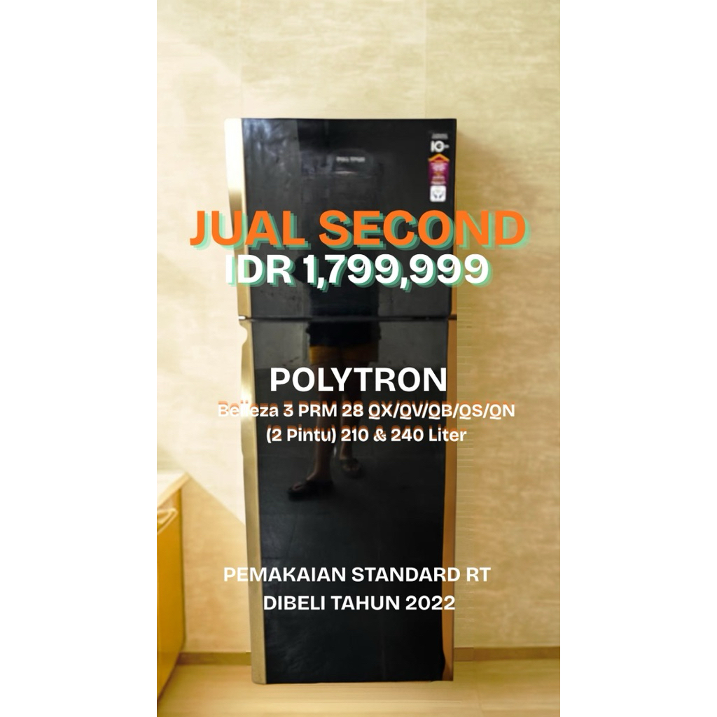 JUAL SECOND - Kulkas Polytron Belleza (2 Pintu) Black & Gold