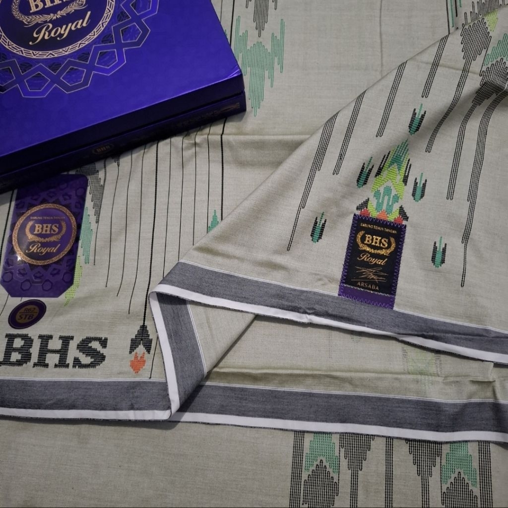 Sarung BHS Royal STB Gold Terbaru Warna Krem Hijau Songket Timbul ATBM Limited (Bisa COD)