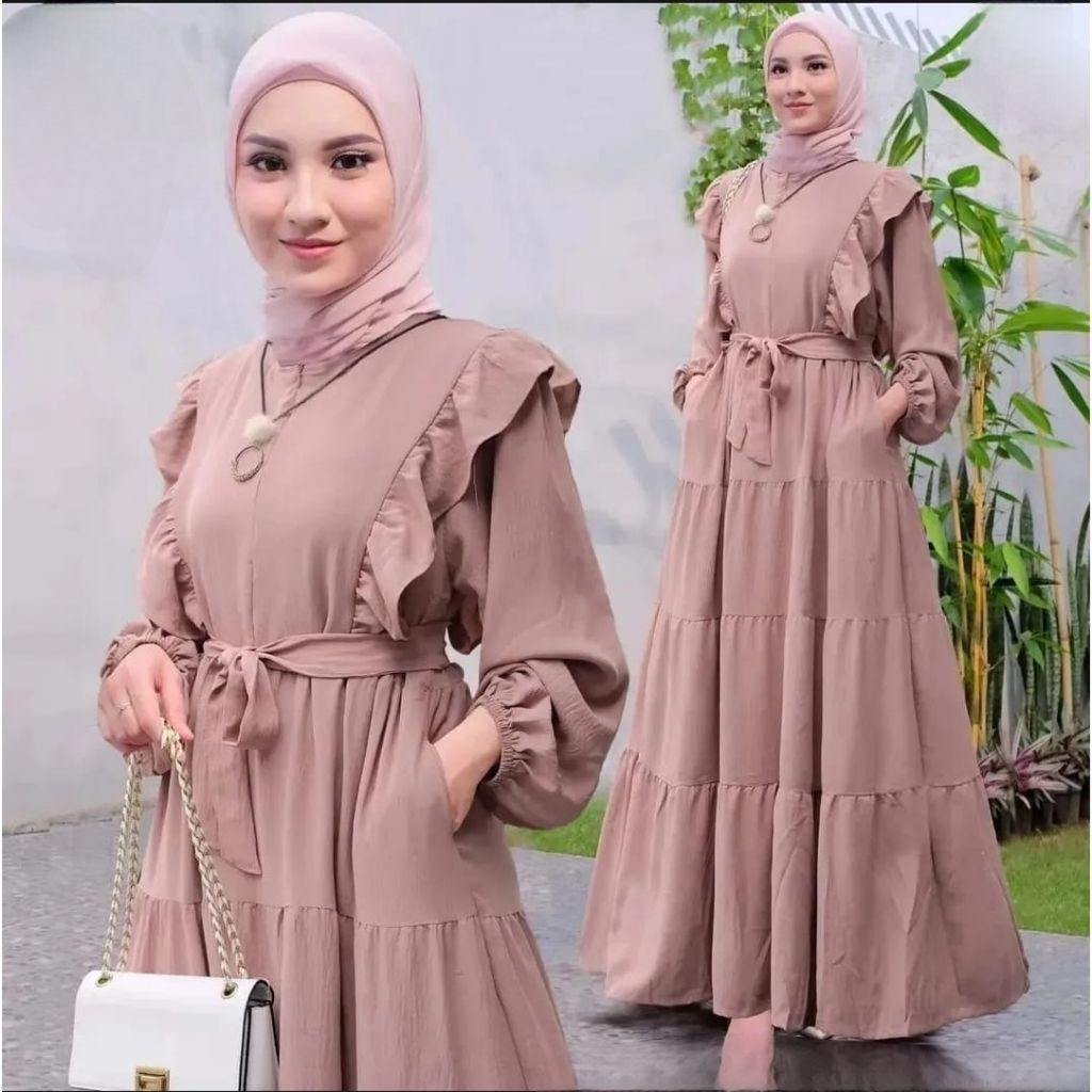 Gamis  wanita ayunda drees Bahan Crynkle air plow impor premium/drees umpak tiga/drees kondangan/dre