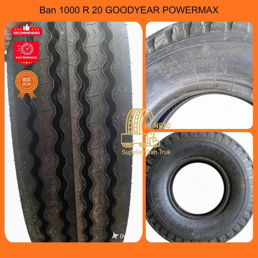 BAN LUAR TRUK BENANG GOODYEAR 1000 R 20 POWERMAX HD (SETARA BAN MRF), COCOK UNTUK MUATAN BERAT