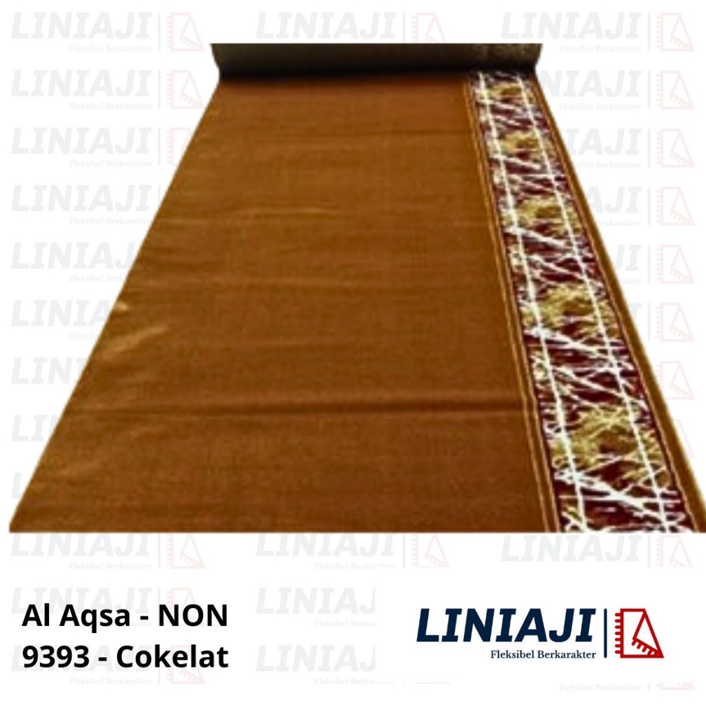 LINIAJI - Al Aqsa Tebal 13mm Karpet Polos List Cokelat Merah / Sajadah Masjid Mushola Meteran - ROLL