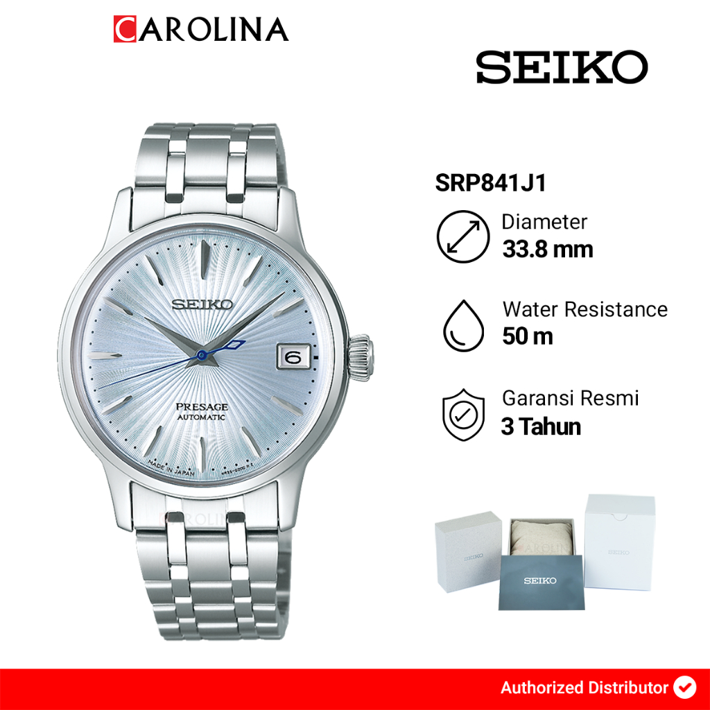 Jam Tangan Wanita SEIKO Seiko Presage SRP841J1 Cocktail Time Light Blue Dial Stainless Steel Strap