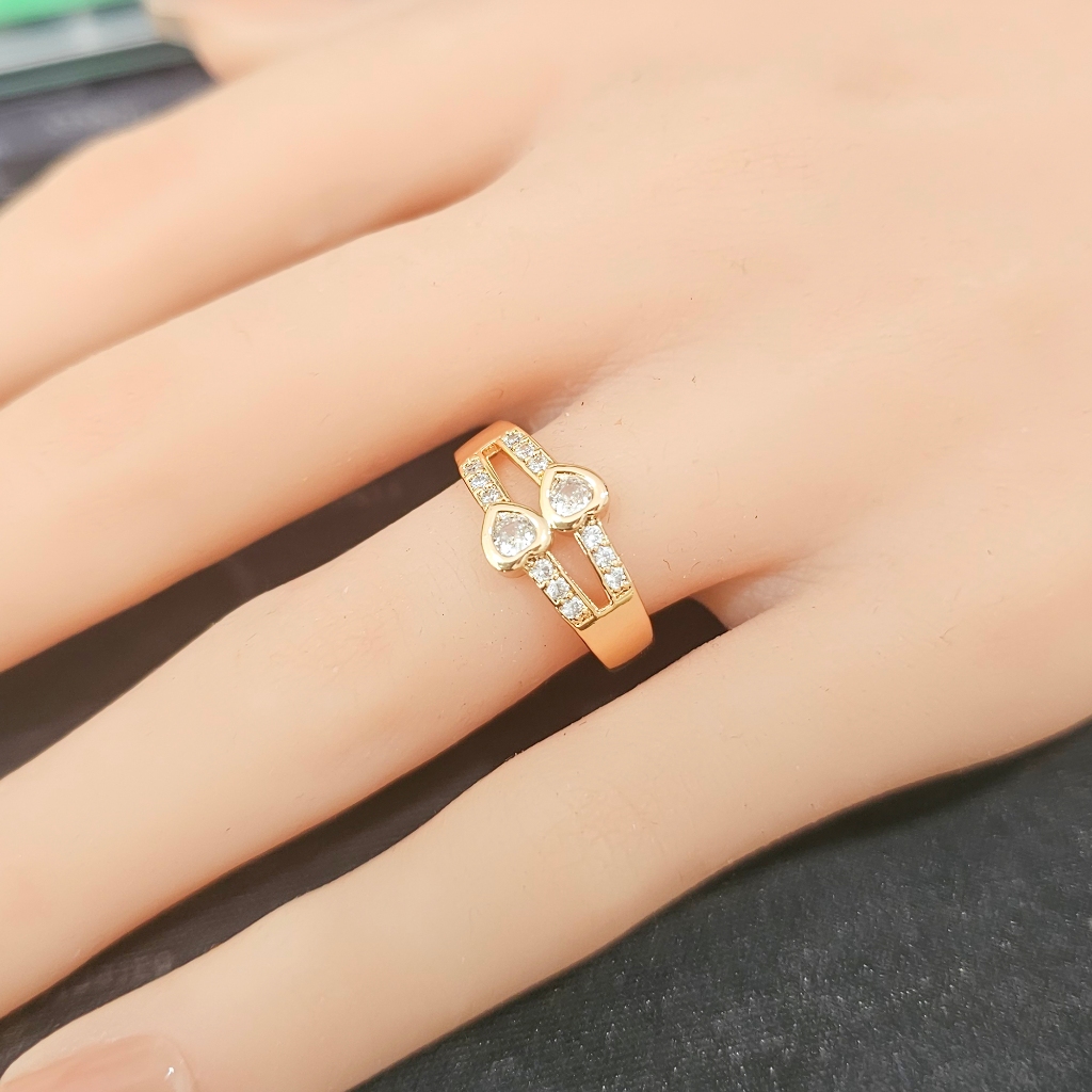 Cincin Titanium Permata Double Love 2 Baris Anak Panah Cantik Gold PARIS