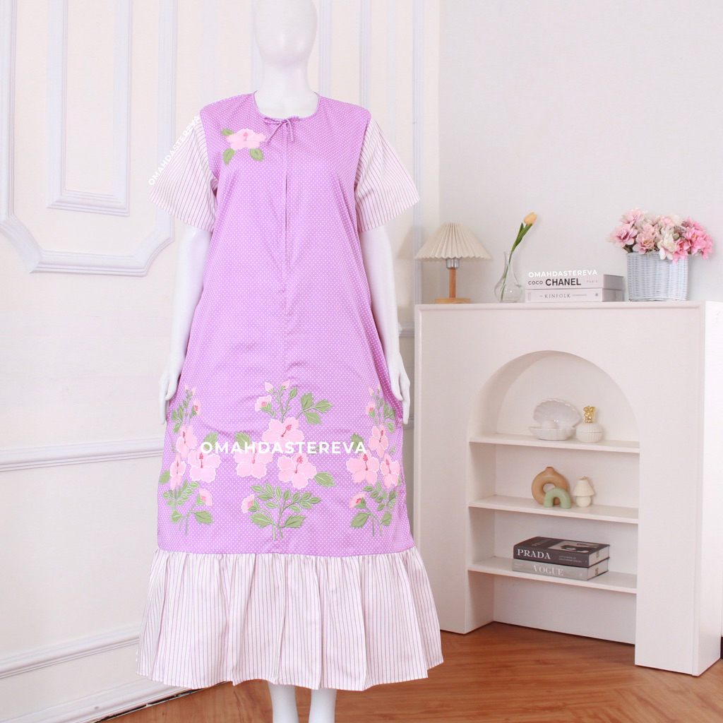 Omah Daster Eva | Daster Wanita Panjang Rumbai Bordir Cantik Malang Size S | Katun Jepang Premium | 