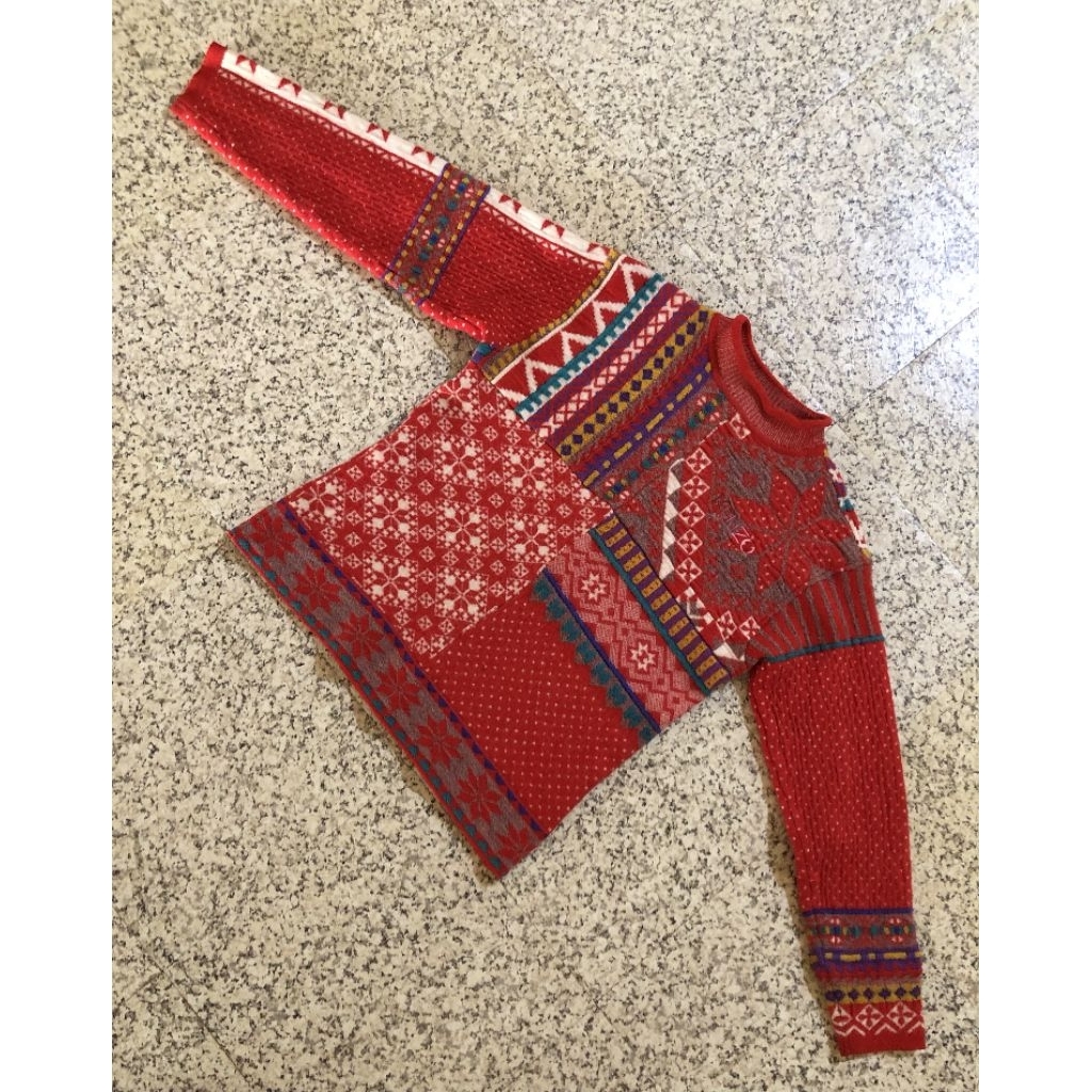 Kenzo Golf Vintage Multi-Pattern Patchwork Knit Sweater size S-M