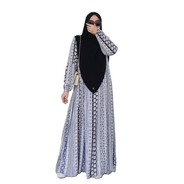 ZAFEETRI Gamis Basic Ethnic Love Black White Rayon Print Zipper Depan All Size 108/140 All Color