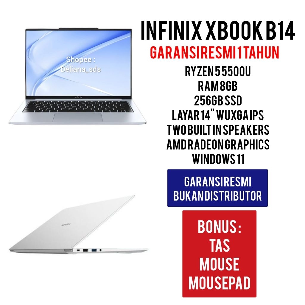 Laptop Infinix B14 Ryzen 5 5500U 8GB/256GB SSD 14" WUXGA IPS Garansi Resmi 1 Tahun Laptop Infinix Ry