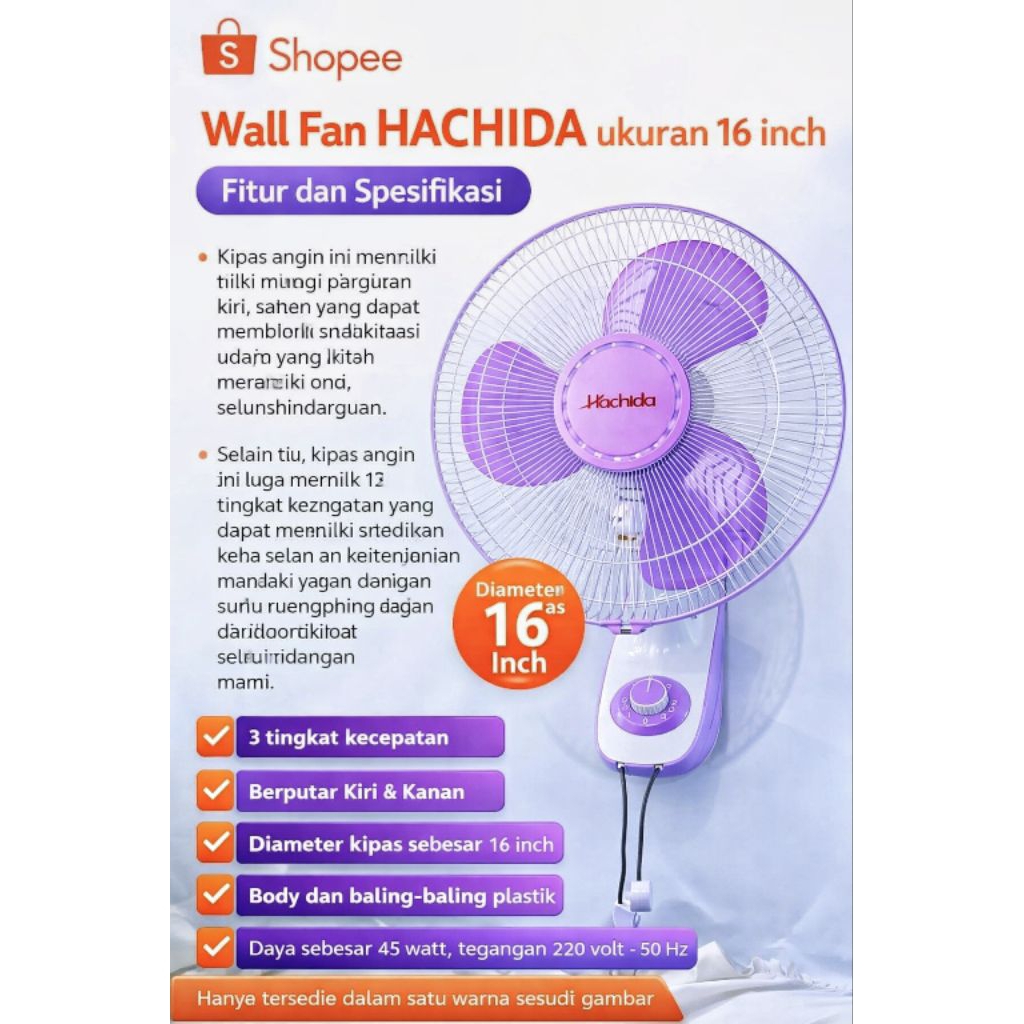 hachida Wall Fan 16 inch