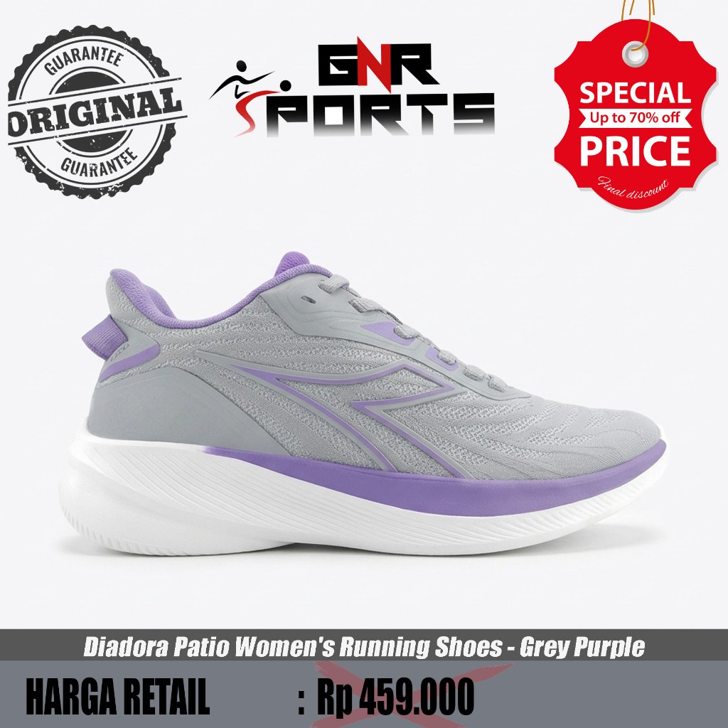 Sepatu Lari Diadora Patio Women's Running Shoes - Grey Purple Original 100%