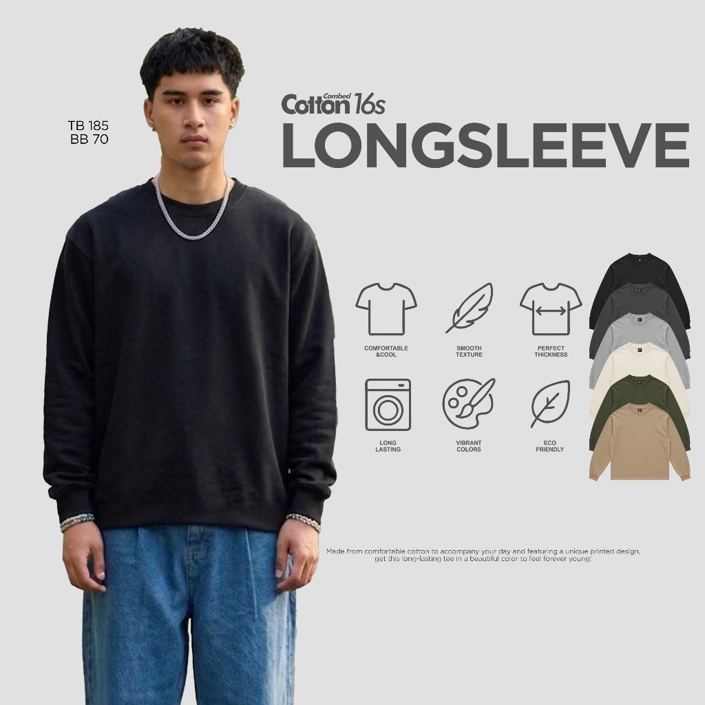 Benidson Kaos Polos Boxy Longsleeve Lengan Panjang Pria