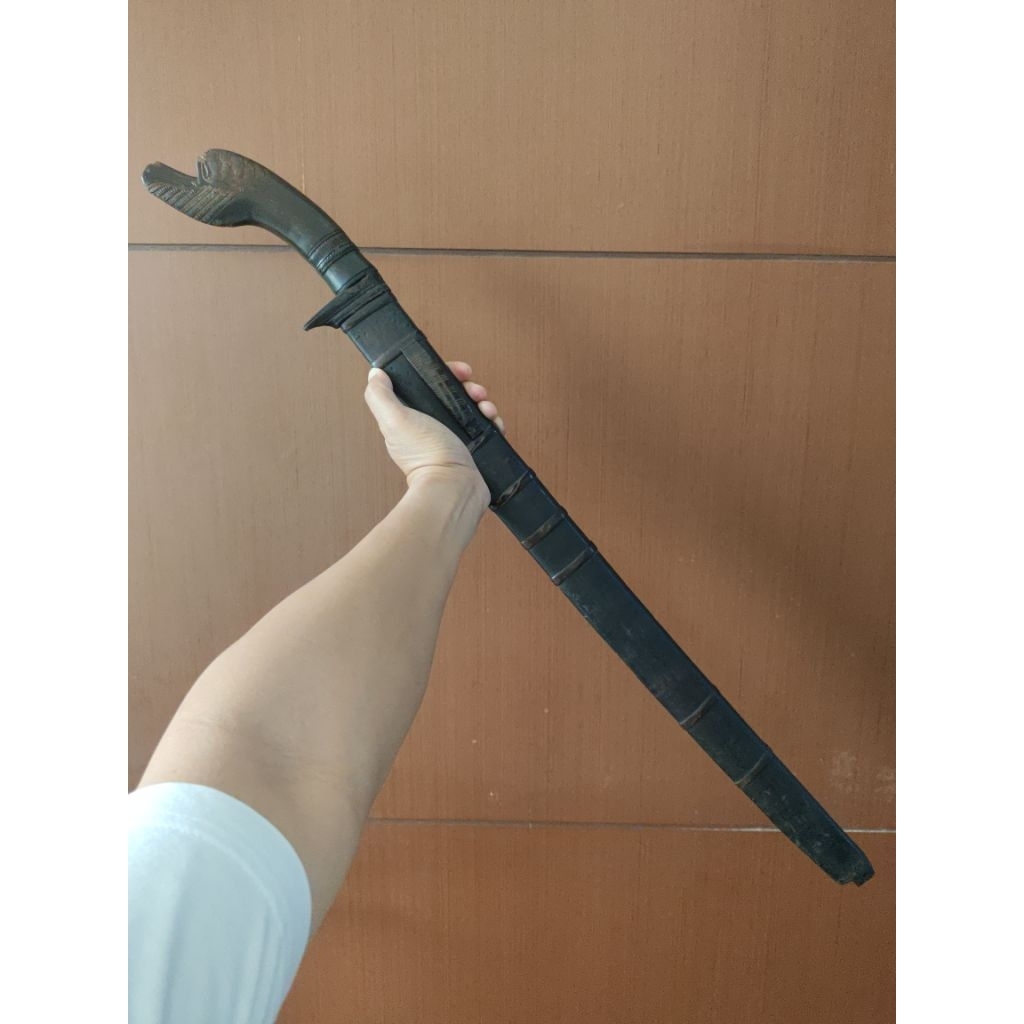 Pusaka Pedang Sabet Sepuh Soang Ngejat 60 cm Pamor  Handle Tanduk Nyandang Pedang Sabet