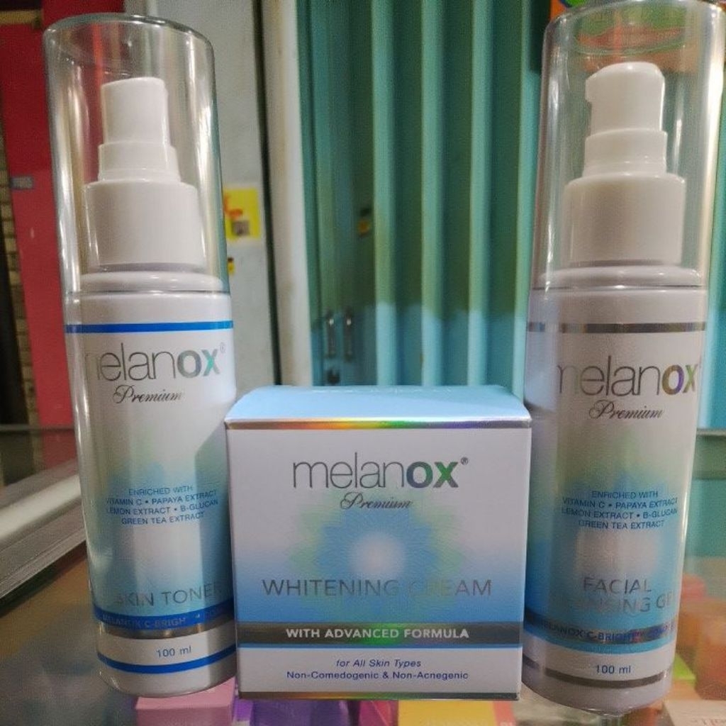 paket melanox cleansing gel, melanox Whitening cream & melanox skin toner
