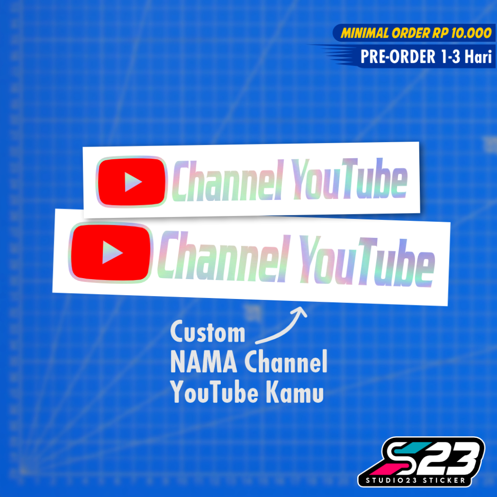 Stiker Nama Youtube custom Hologram, Cutting Sticker custom nama channel Youtube