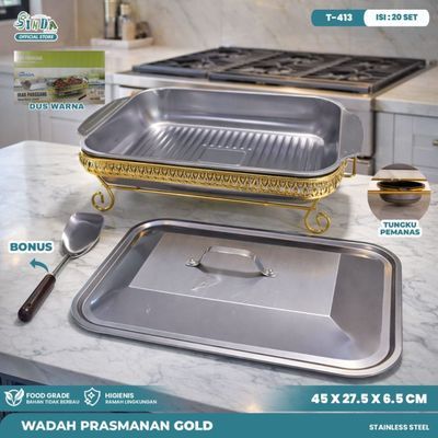 sentra_prasmanan Set Wadah Prasmanan Stainless Steel Rak Stainless Steel Gold T 413