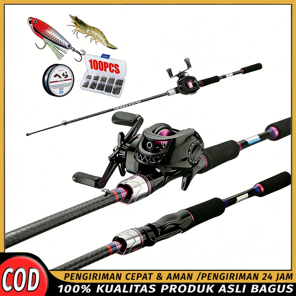Beli 1 Dapat 6 Ungu AK200 BC Joran Pancing Set Paket Murah Peralatan Memancing 1.6-2.4M Pancing 1 Se