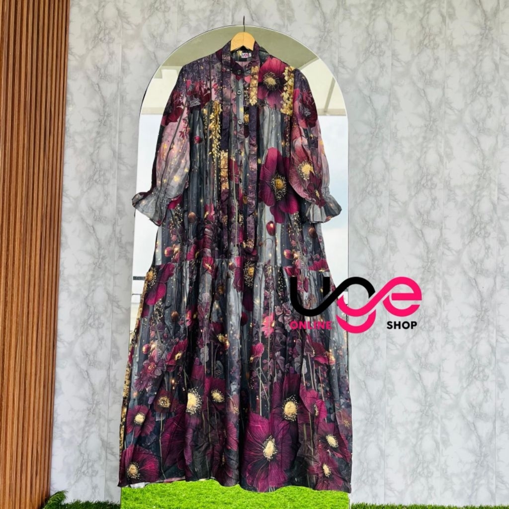 GAMIS ROSELLA BY UGE GAMIS LENGAN BALON RAYON PREMIUM KANCING DEPAN TALI LEPASAN