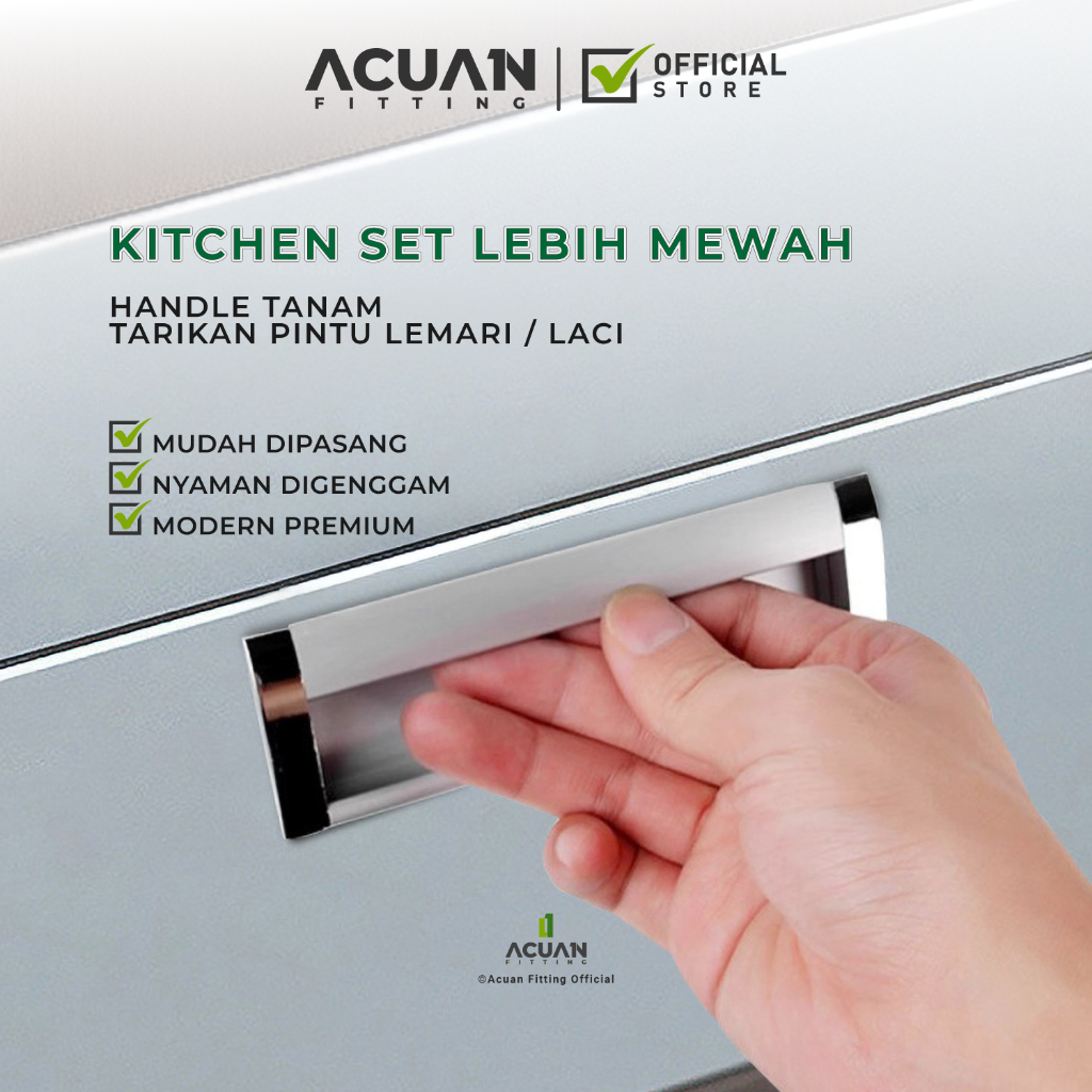 Handle Tarikan Laci Tanam Alumunium -Tarikan Pintu Lemari Dapur Tanam Silver