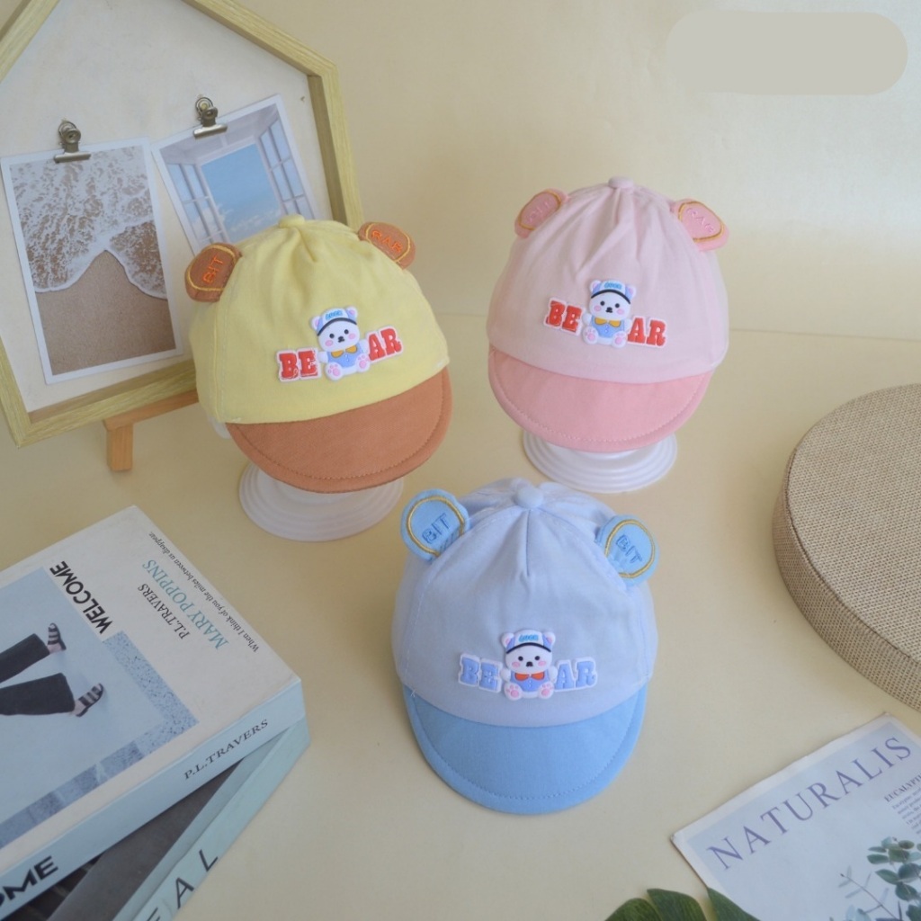 (Baru Lahir - 6 Bulan) Topi Cap Bayi Baru Lahir Motif BIT RAB And Bear Premium Murah