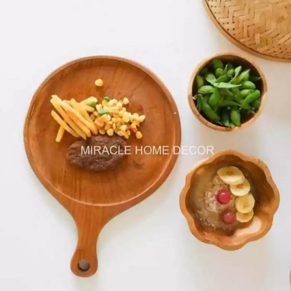 MIRACLE Plate Ping Pong Pan Pizza Kayu Jati Platting Makanan Foto Product Aesthetic Foodgrade
