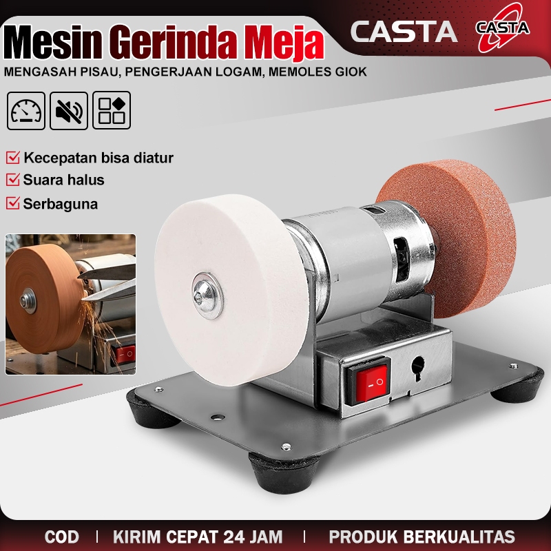 CASTA Mesin Gerinda Meja Elektrik Roda Ganda Seratus Watt Motor Kuat Multifungsi Dilengkapi Batu Asa