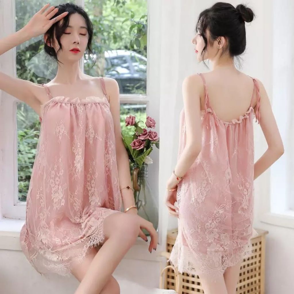 Daster Dewasa Wanita Gaun Tidur Lace - Baju Tidur Tanpa Lengan Wanita Dewasa