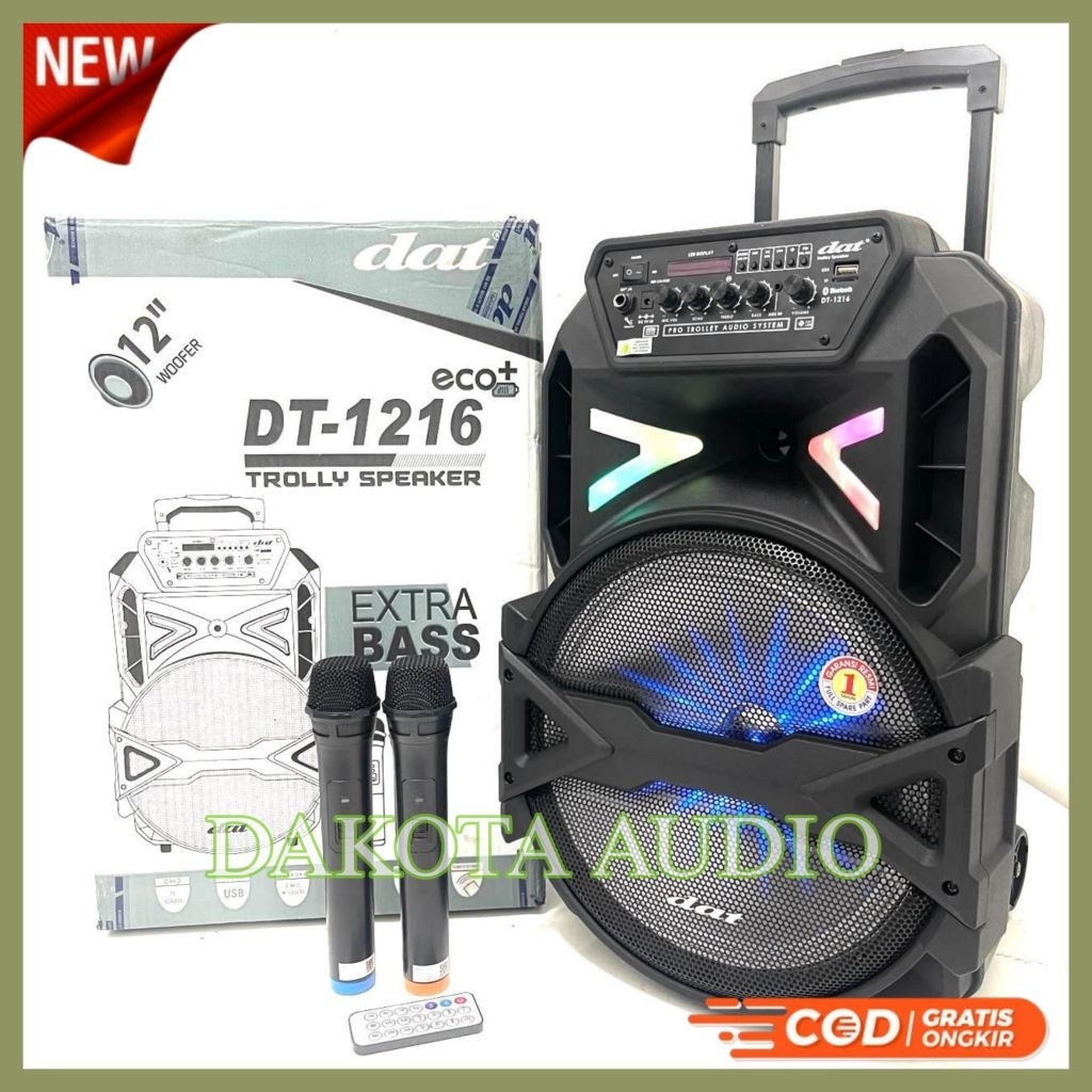 Speaker Portable DAT DT 1216 12inch 2bh Mic Wireless Dat1216 Dt1216 ( Bisa COD )