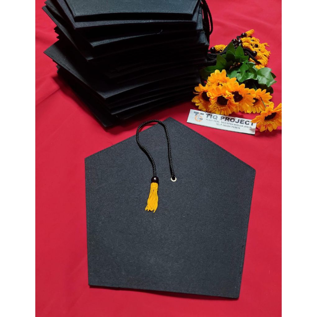 Topi Toga Wisuda Hitam Ready Stock | Custom Tali Rumbai | Dewasa SMA Kampus