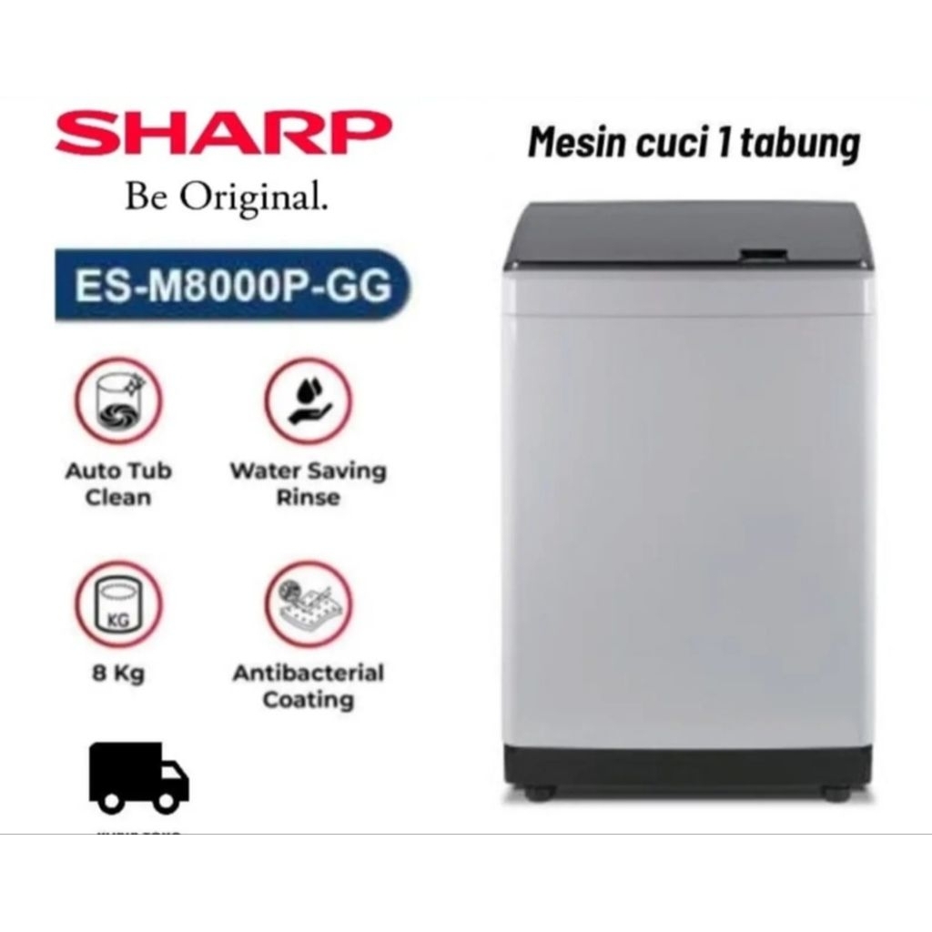 Mesin Cuci Sharp 1 Tabung 8kg ES-M8000P-GG Otomatis