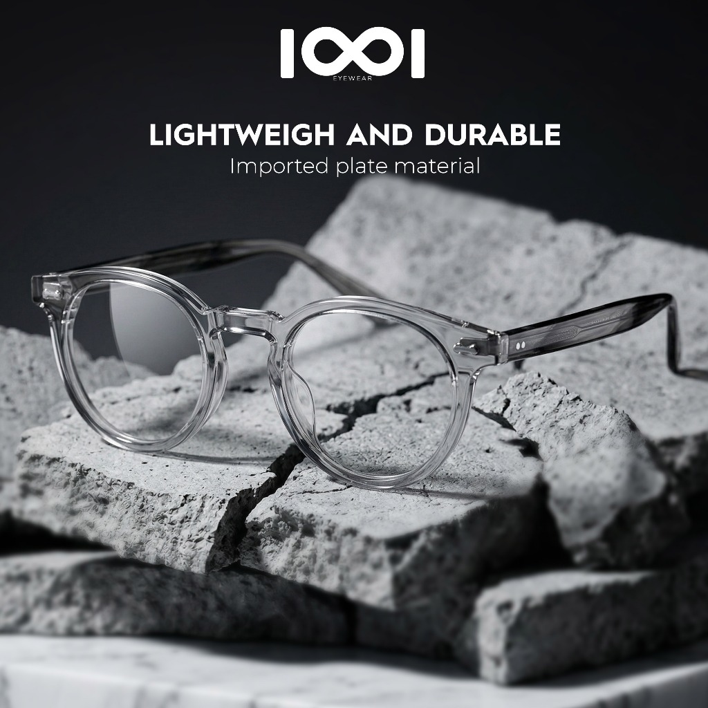 IOOI Kacamata Bulat Pria Wanita Frame Tebal Premium Bisa Minus Anti Radiasi Photocromic Blueray 9861