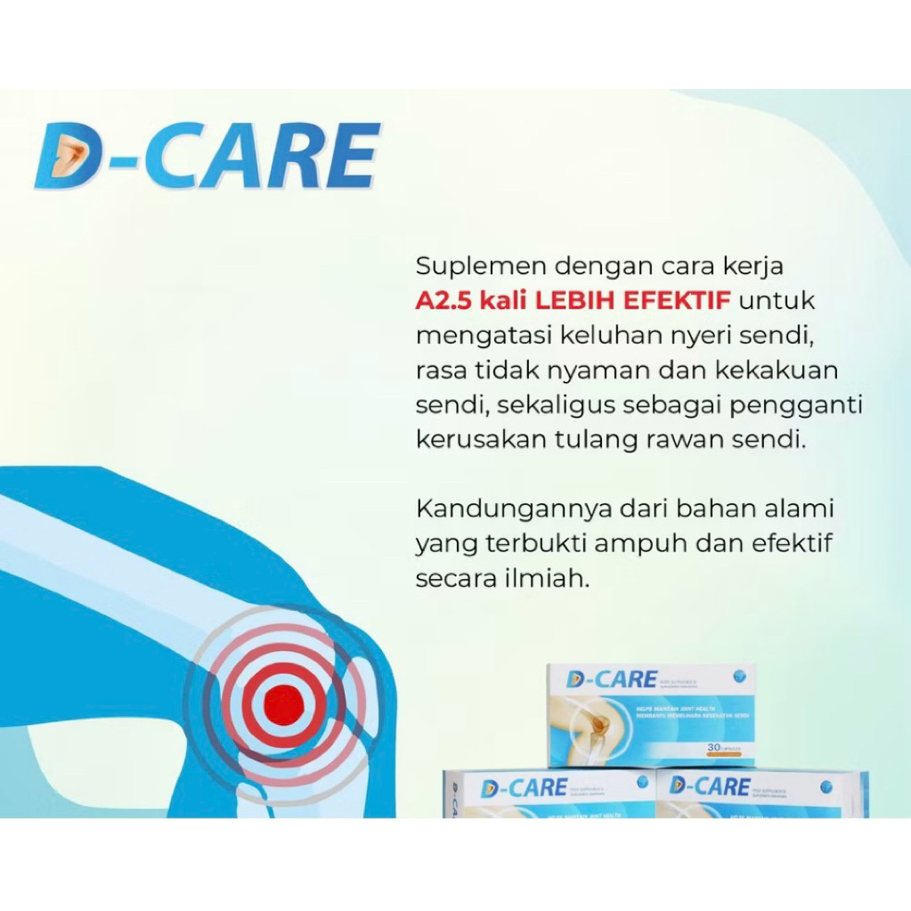 Suplemen Nyeri Sendi Lutut D-CARE Kesehatan Sendi Terbukti Terjamin
