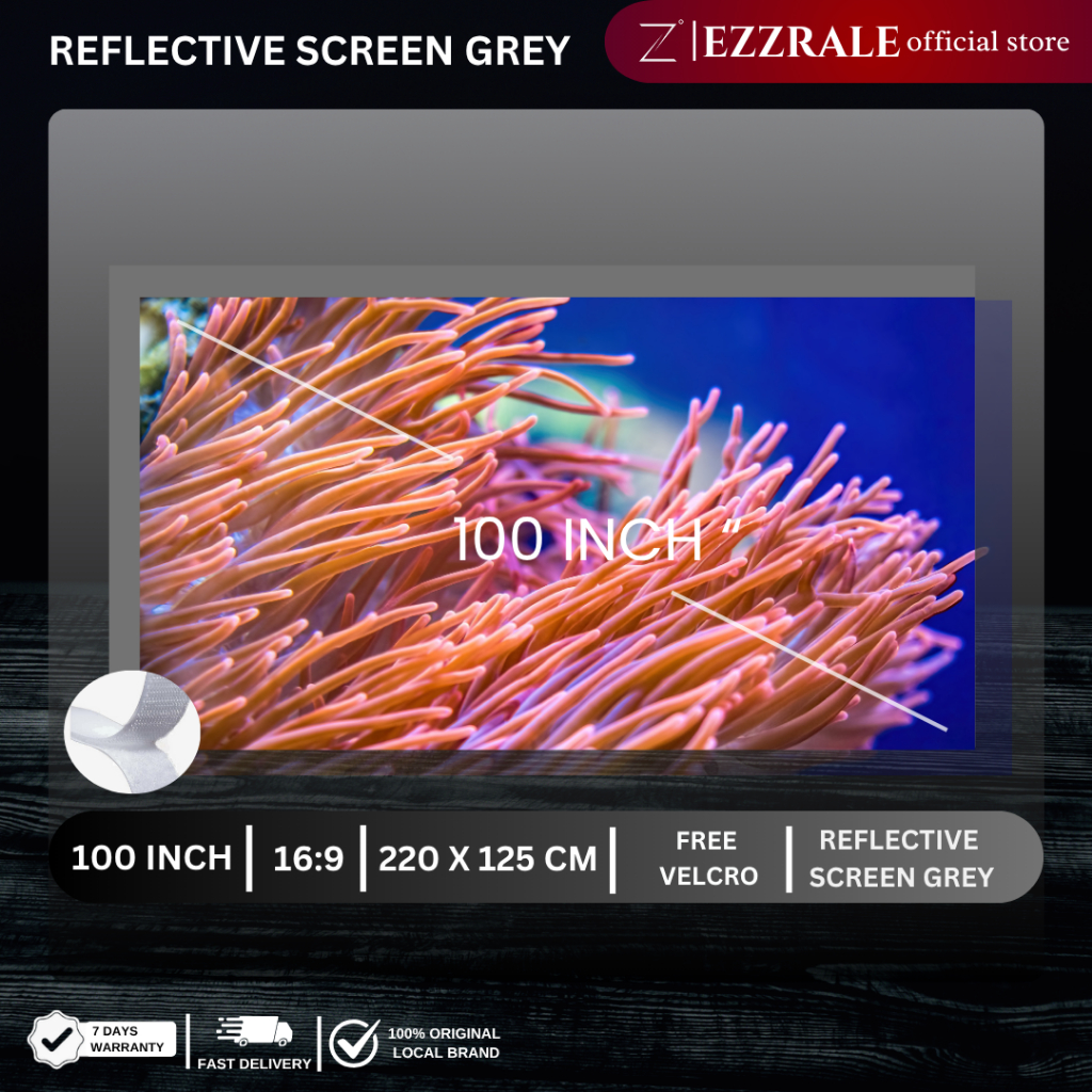 Ezzrale Layar Proyektor Reflective Screen 80 Inch | 100 Inch | 120 Inch