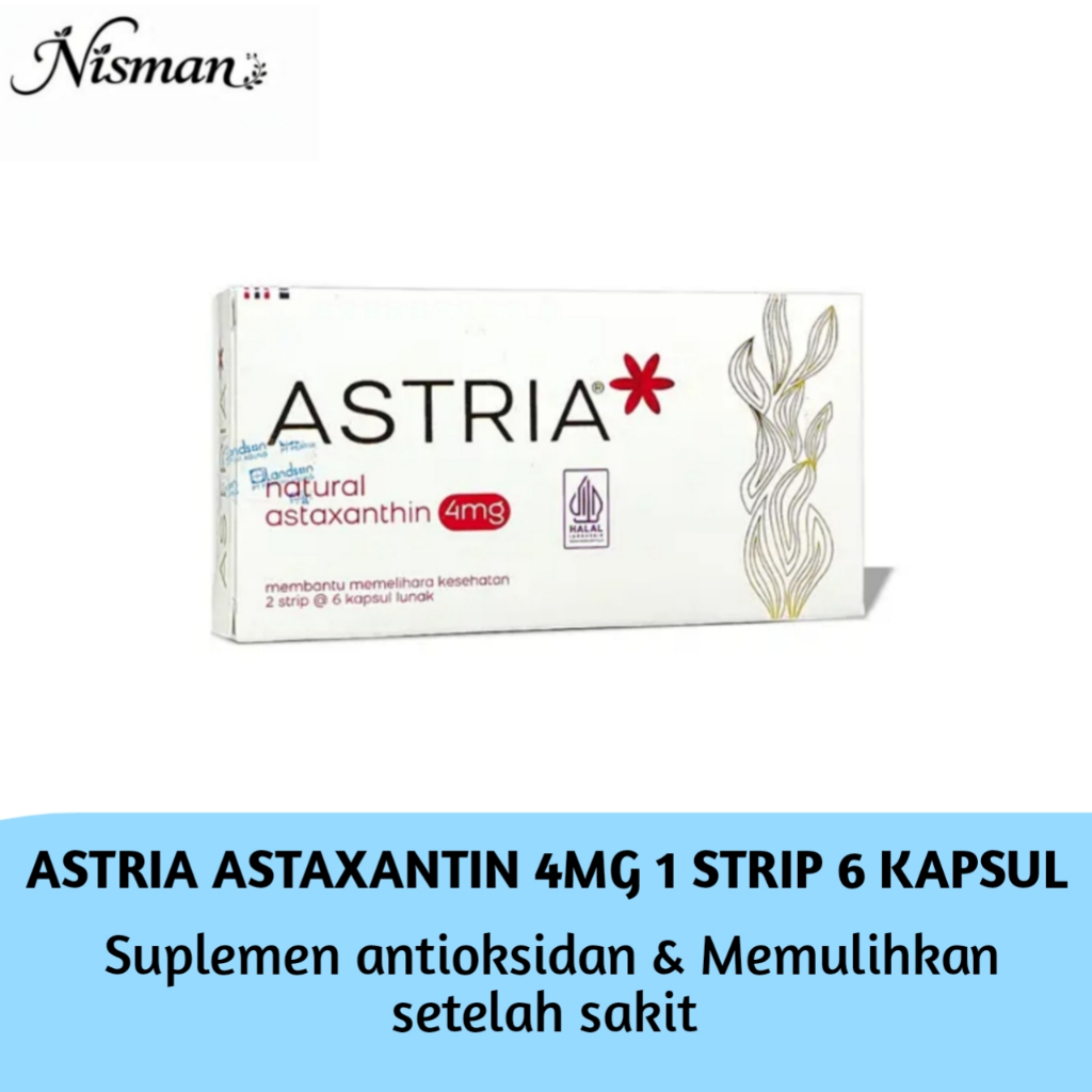 Astria Astaxanthin 4Mg 1 Strip Isi 6 Kapsul/ Suplement Antioksidan/ Memulihkan Setelah Sakit
