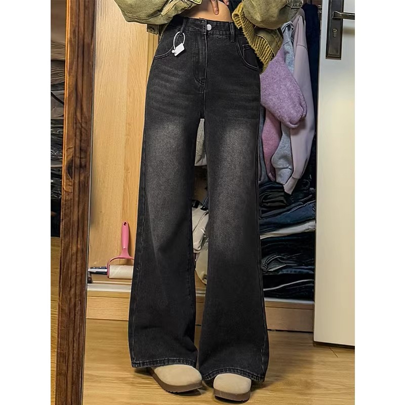 YOYO - Abu Hitam Highwaist Kulot Loose Jeans Wanita Celana Panjang Jeans Premium