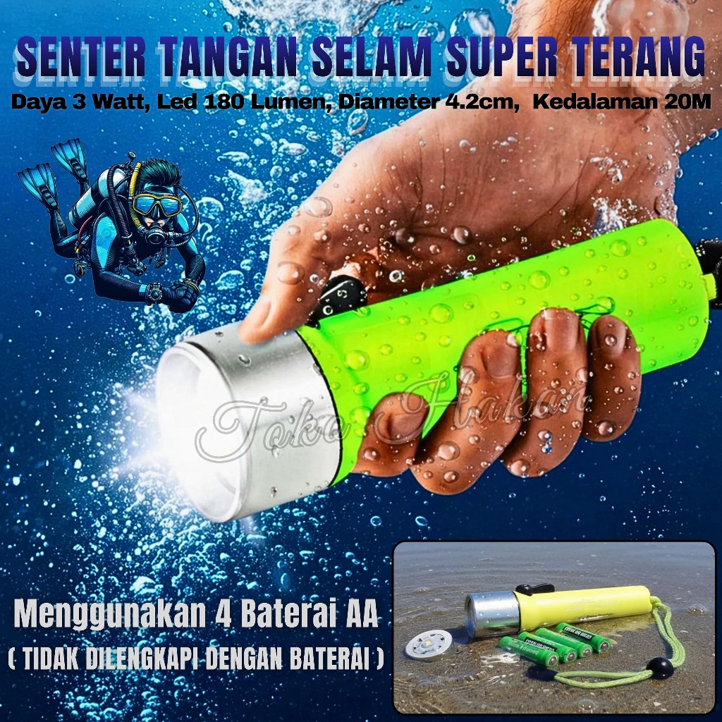 Senter Tangan Menyelam / Senter Diving Rolinson RL-103 (Batre A1 4pcs) / Senter Selam 100% Anti Air 