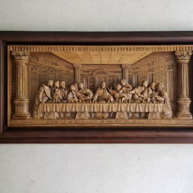 Relief kayu jati perjamuan kudus Original.