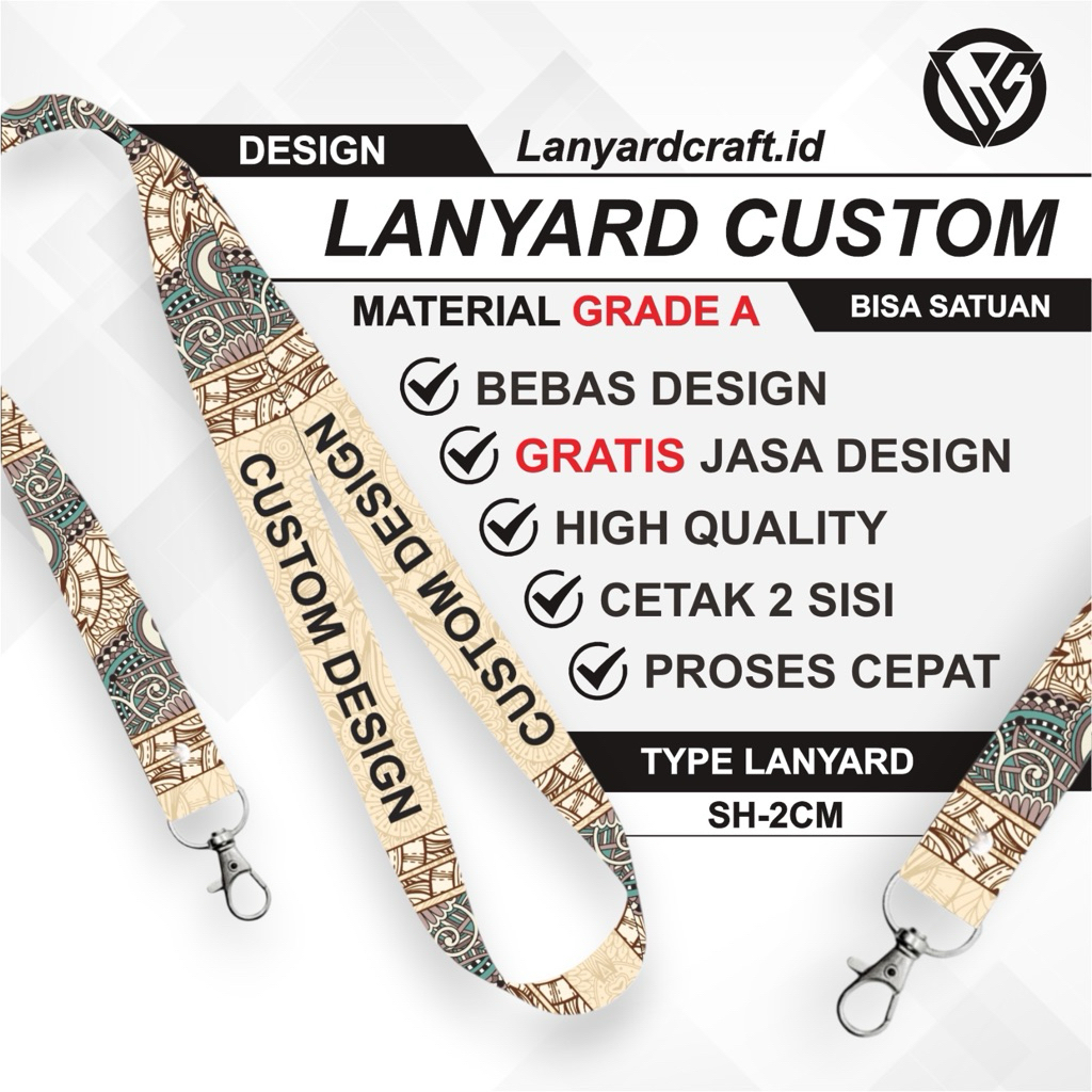 [CUSTOM SATUAN] Custom Lanyard Size 2cm Type SH Lanyard Id Card Printing / Lanyard Custom Desain Sat