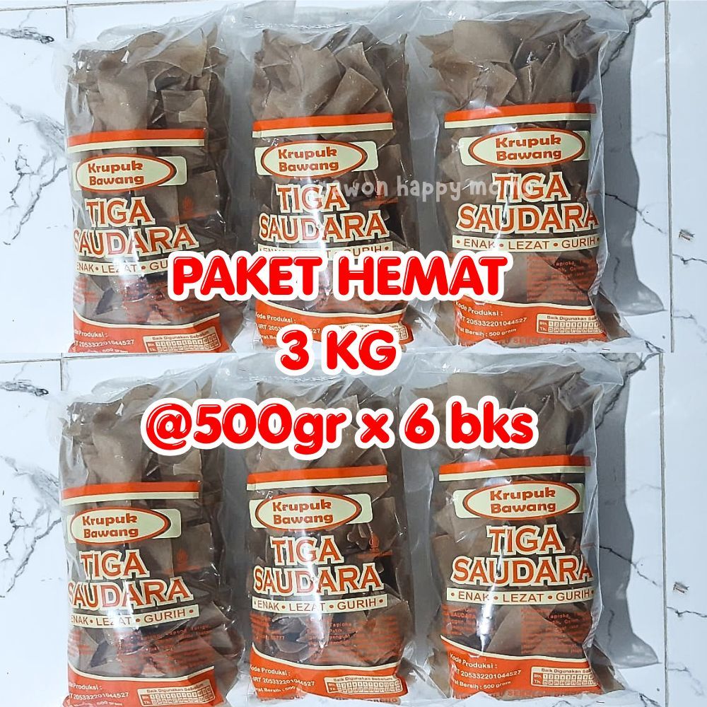 [PAKET HEMAT] ISI 6 pcs@500gr Kerupuk Bawang Merk Terkenal Tiga Saudara khas Semarang