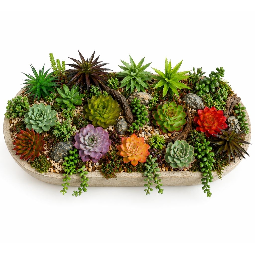 Kaktus Sukulen palsu Cactus Artificial, Sukulen Kaktus Plastik Murah Tanpa Pot, Bunga Artifisial