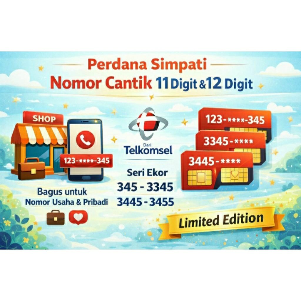 PERDANA TELKOMSEL SIMPATI 11 DIGIT 12 DIGIT CANTIK URUT NAIK 345 3345 3445 3455
