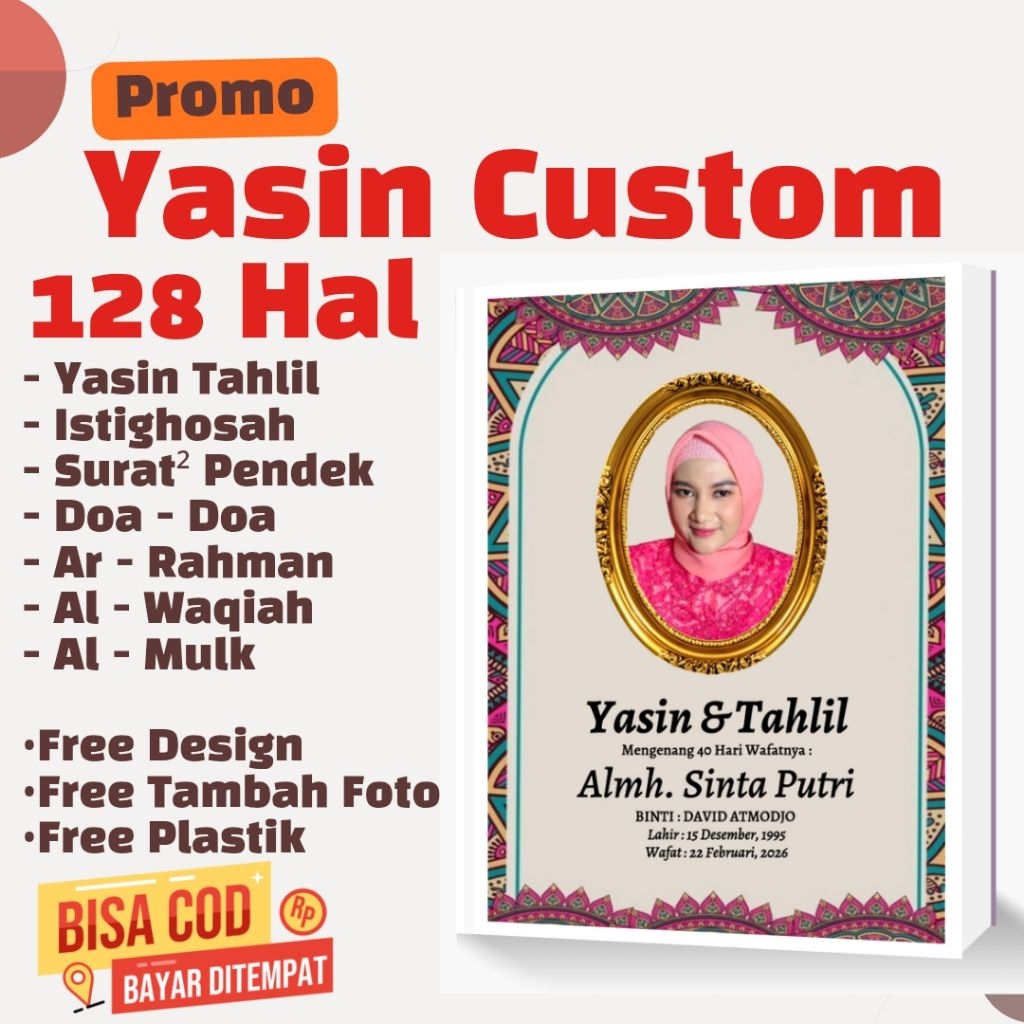 TANPA P.O Cetak Buku Yasin Custom 128 Halaman Arab Latin Terjemahan Bisa Tambah Foto Cover Full Colo