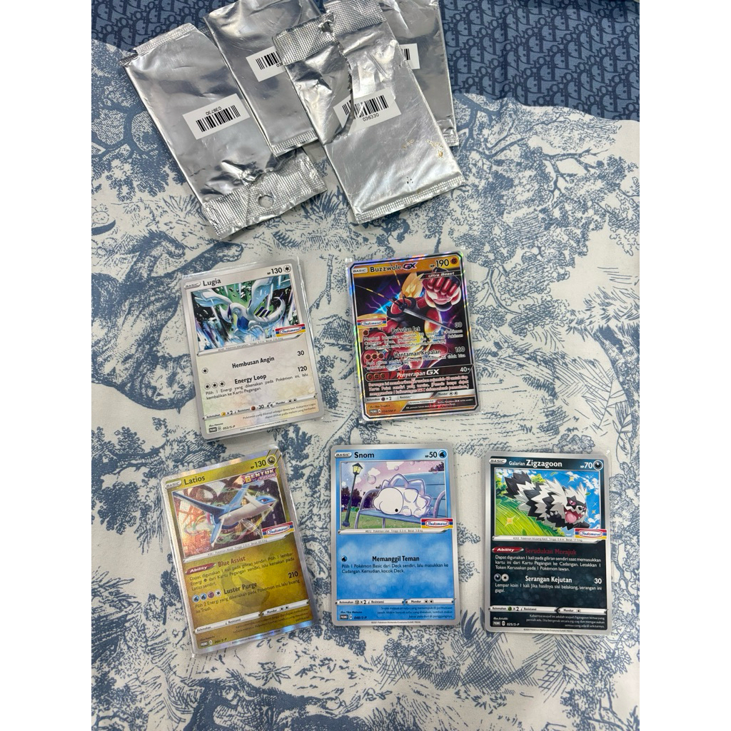 kartu pokemon promo indomaret 5pcs Buzzwole,Lugia,Latios,Snom,Zigzagoon