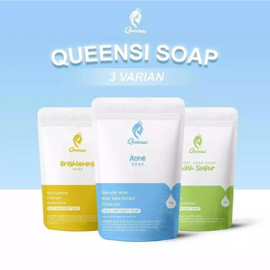 Queensi Soap 3 Varian Sabun Wajah Dan Tubuh, Brightening, Acne, Body Soap With Sulfur